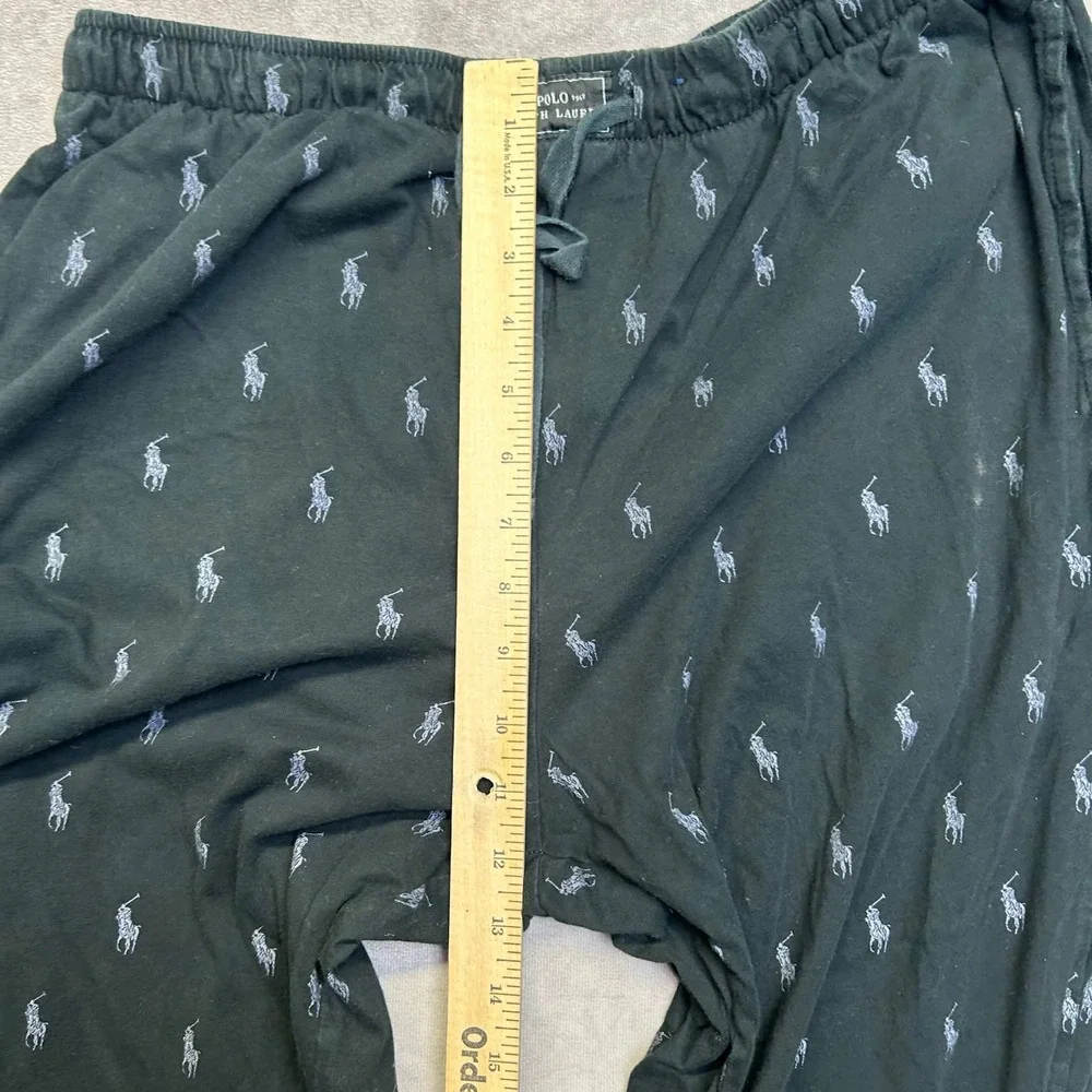 Polo Ralph Lauren Mens Black Allover Pony Logo Jogger Pajama Pants Size Large *